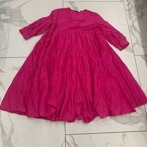 Devotion Twins Dress Sz Small Pink flare 3/4 Sleeve Boho V-Neck Oversized midi